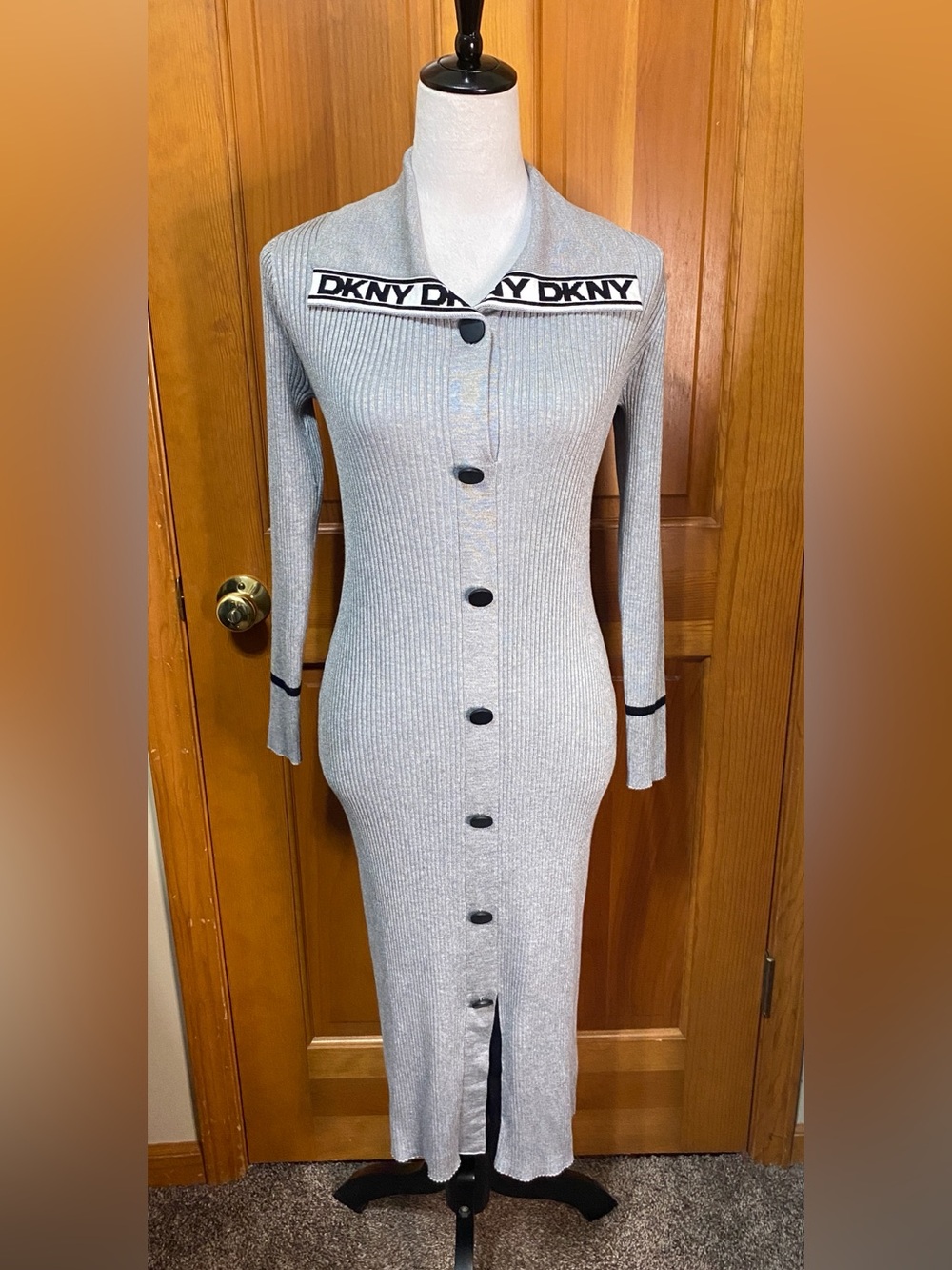 DKNY Ribbed Sweater Button-Front Maxi Dress - Picture 2 of 6
